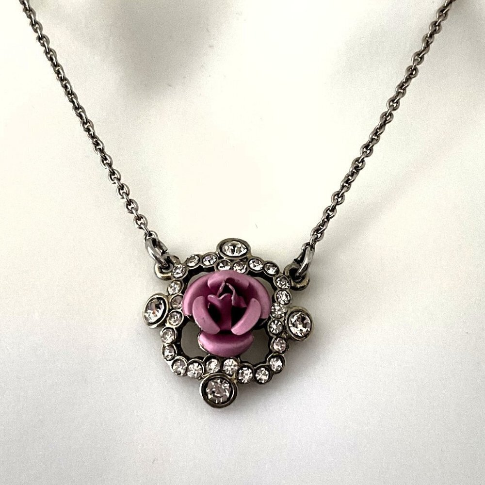 PINK ROSE NECKLACE NRT VINTAGE - Picture 2 of 13